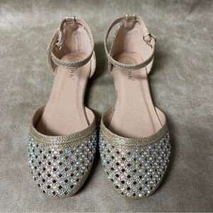 Link girls bejeweled diamond rose gold closed-toed d'orsay DRESS SANDALS Sz2